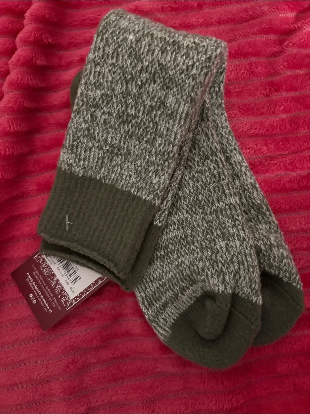 Muk Luks Marled Olive Green &  Gray Crew Socks Size 6-11
